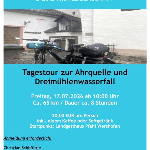 Plakat Geführte E-Bike Einsteigertour 17.07.2026, © Christian Schöfferle / E-Biken mit Leidenschaft Plakat Geführte E-Bike Einsteigertour 17.07.2026, © Christian Schöfferle / E-Biken mit Leidenschaft