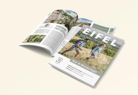 AUF TOUR 2024: NEUES MAGAZIN PRÄSENTIERT
WANDER- UND RADTIPPS SOWIE REISEMÖGLICHKEITEN IN DIE EIFEL, © Eifel Tourismus GmbH AUF TOUR 2024: NEUES MAGAZIN PRÄSENTIERT
WANDER- UND RADTIPPS SOWIE REISEMÖGLICHKEITEN IN DIE EIFEL, © Eifel Tourismus GmbH