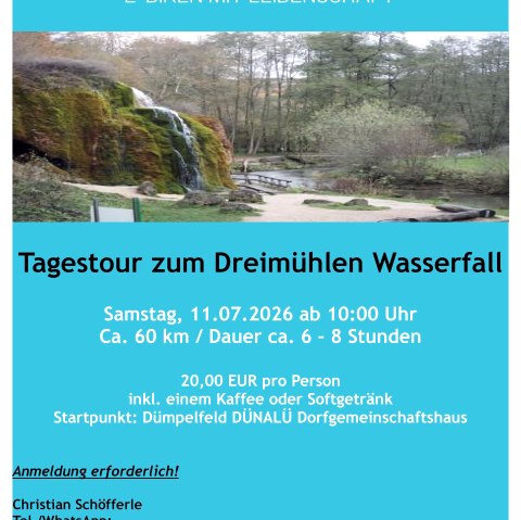 Plakat Geführte E-Bike Einsteigertour 11.07.2026, © Christian Schöfferle / E-Biken mit Leidenschaft Plakat Geführte E-Bike Einsteigertour 11.07.2026, © Christian Schöfferle / E-Biken mit Leidenschaft