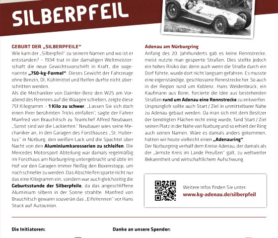 Infotafel_Silberpfeil, © Tourist-Information Hocheifel-Nürburgring, KGAdenau/Stadt Adenau Infotafel_Silberpfeil, © Tourist-Information Hocheifel-Nürburgring, KGAdenau/Stadt Adenau