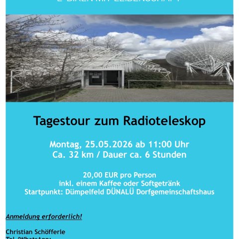 Plakat Geführte E-Bike Einsteigertour 25.05.2026, © Christian Schöfferle / E-Biken mit Leidenschaft Plakat Geführte E-Bike Einsteigertour 25.05.2026, © Christian Schöfferle / E-Biken mit Leidenschaft