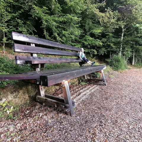 Wanderer auf der XXL Bank bei Müsch, © Daniela Schmitz, TI Hocheifel-Nürburgring