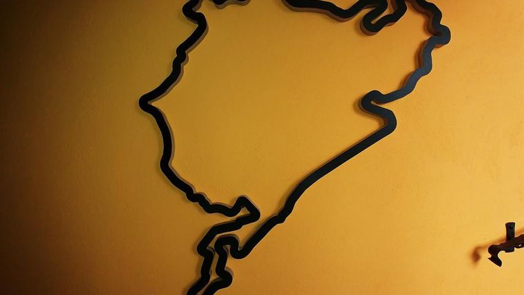 A black outline of the federal state of Saxony on an orange wall. The design is modern and minimalist.