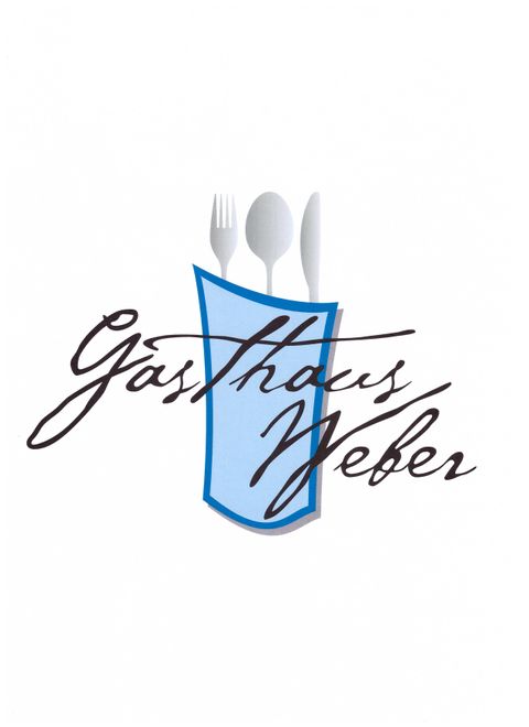 Un logo élégant pour l'auberge Weber. Il présente des couverts dans un élément bleu et possède une police attrayante.