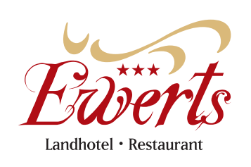 Ein elegantes Logo für das Landhotel und Restaurant Ewerts. Es verfügt über geschwungene Schriftzüge und Sterne, die den hohen Standard symbolisieren.