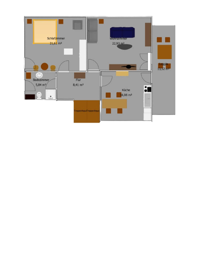 Eine Grundrissskizze einer Wohnung. Die Räume sind durch Linien und Beschriftungen angezeigt.