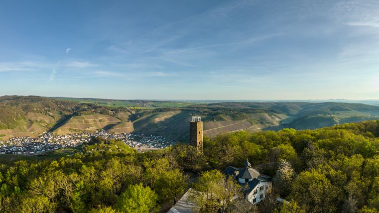 Luftbild mit Blick auf den Krausberg in Dernau im Frühling 