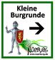 Wegmarkierung für die Kleine Burgrunde in Nürburg mit einem Ritter und einem Pfeil nach rechts.
