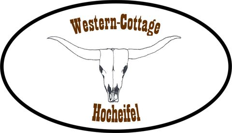 A logo featuring a cow skull and the inscription "Western-Cottage Hocheifel". It conveys a rustic and western atmosphere.