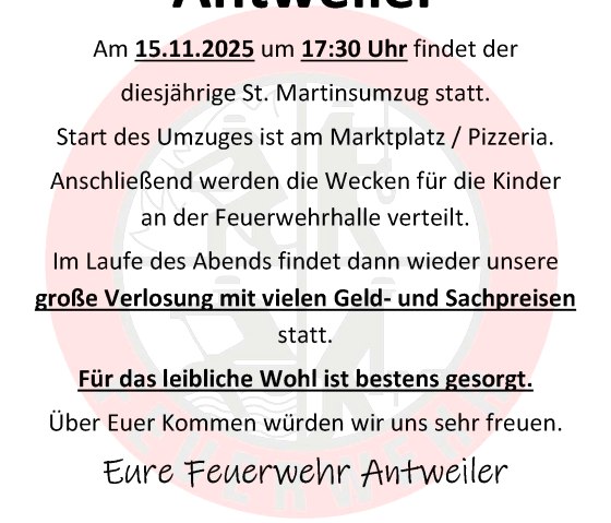 Plakat St. Martin Antweiler 2025, © Freiwilliger Feuerwehr Antweiler