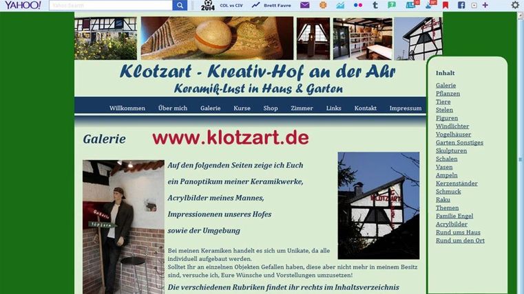 De website toont creatieve kunstwerken en keramieken die te koop worden aangeboden. Er is informatie over een boerderij en een galerie.