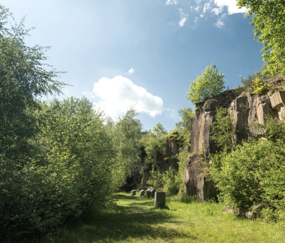 Paroi rocheuse dans le champ de mines de Mayen sur la piste cyclable du parc volcanique, © Rheinland-Pfalz Tourismus GmbH, D. Ketz