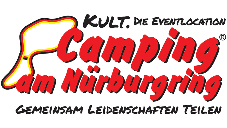 A creative logo for "Camping am Nürburgring". It features a playful font and conveys a sense of community and adventure.