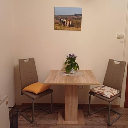 Dans notre chambre double, il y a une table avec 2 chaises.