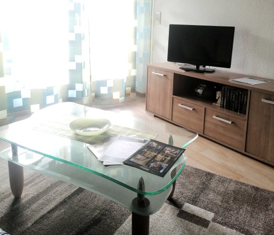 Wohnzimmer mit TV, © Ferienwohnung Bellerwiese, Becker