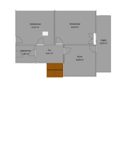 Eine Grundrissskizze einer Wohnung mit verschiedenen Räumen. Die Räume sind beschriftet mit ihren Quadratmetern.