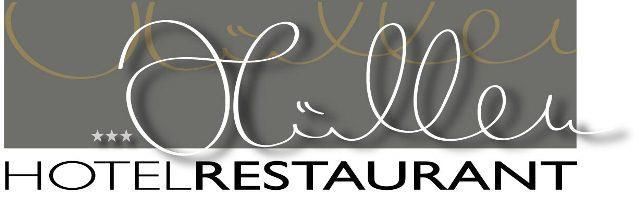 A stylish logo for a hotel and restaurant. It combines elegant lettering in various colors.