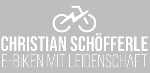 Ein Logo für E-Bikes mit dem Namen "Christian Schöfferle". Der Slogan lautet "E-Biken mit Leidenschaft".