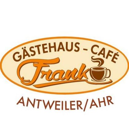 A logo for the café "Frank" in Antweiler/Ahr. It features the name of the café with a coffee cup.
