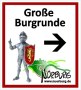 Shield with a knight holding a shield and an arrow pointing to the right. Text: 'Große Burgrunde', below 'Nürburg' and a green graphic., © TI Hocheifel-Nürburgring,D.Kezt