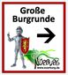 Schild mit Ritterfigur, Pfeil und Text 'Große Burgrunde'.