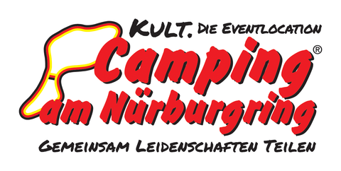 A creative logo for "Camping am Nürburgring". It features a playful font and conveys a sense of community and adventure.