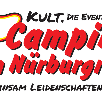 A creative logo for "Camping am Nürburgring". It features a playful font and conveys a sense of community and adventure.