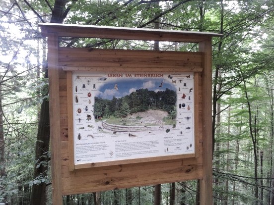 Information board with explanations about life in the quarry. Various small animals with pictures and text., © Bernd Schiffarth